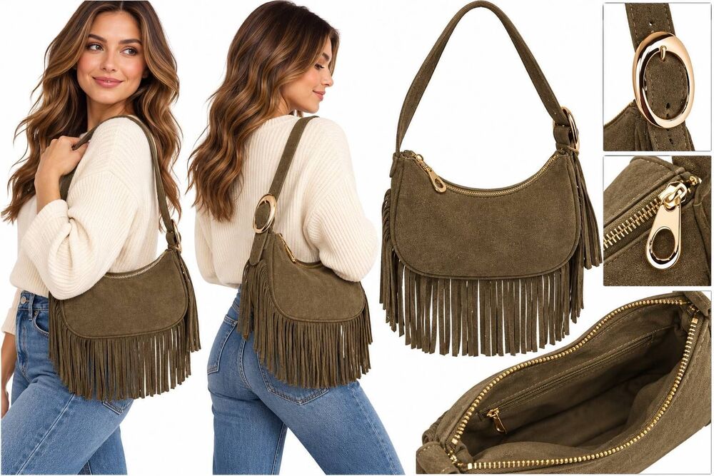 Universal Thread Brown Faux Suede Fringe Shoulder Bag Western Boho NWT